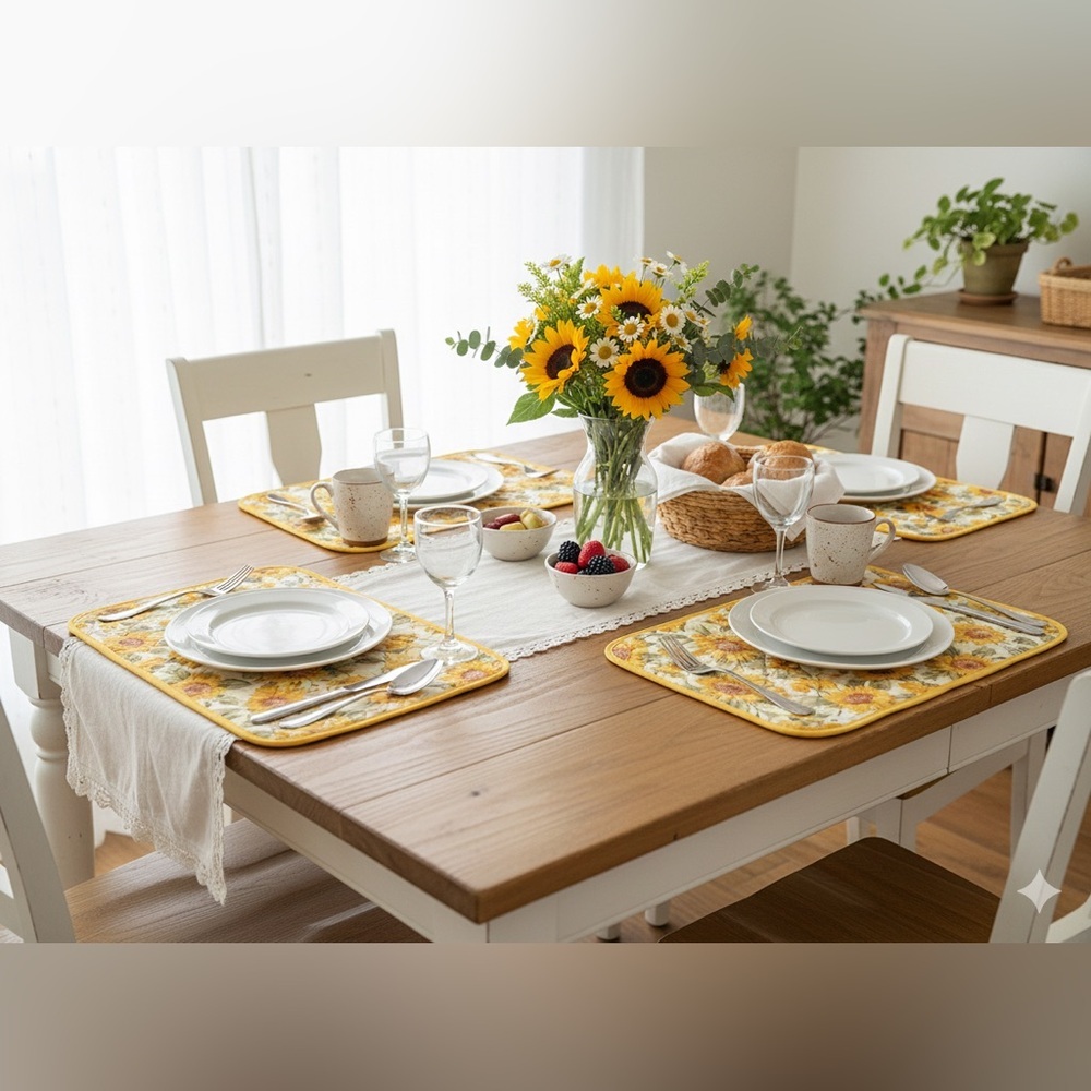 Handmade Sunflower Patterned Placemats Set of 8